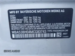 2021 BMW 5 Series 530i with VIN WBA53BH04MCG83743, listed as a IAAI auction lot 41719318 with 82,975 mi miles and . Bid and sale history available at DreamBid. Image 9.