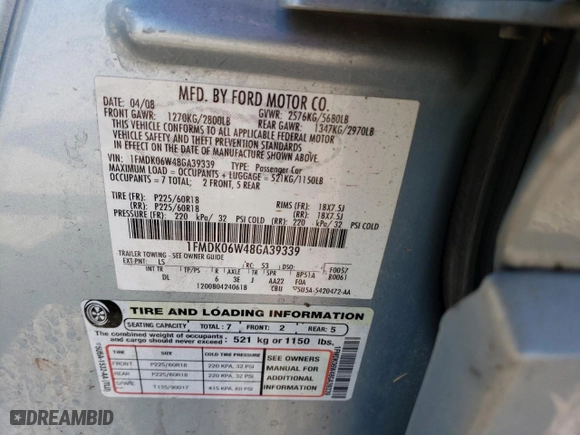 2008 Ford Taurus X Limited with VIN 1FMDK06W48GA39339, listed as a Copart auction lot 83315734 with 140,922 mi miles and Salvage Title. Bid and sale history available at carsss.com. Image 15.