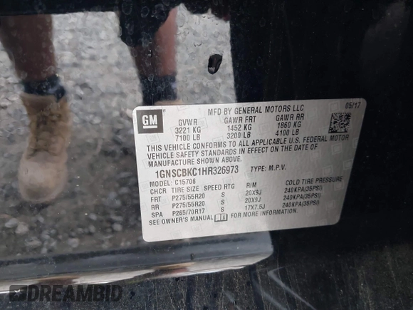 2017 Chevrolet Tahoe LT z VIN 1GNSCBKC1HR326973, wystawiony jako IAAI lot #42212769 z przebiegiem 128 074 mil mil oraz . Historia ofert i sprzedaży dostępna na DreamBid. Obrazek 9.