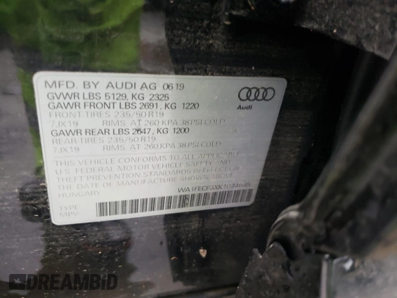 2019 Audi Q3 S line Prestige with VIN WA1FECF3XK1074645, listed as a Copart auction lot 36112443 with 31,831 mi miles. Bid and sale history available at carsss.com. Image 12.