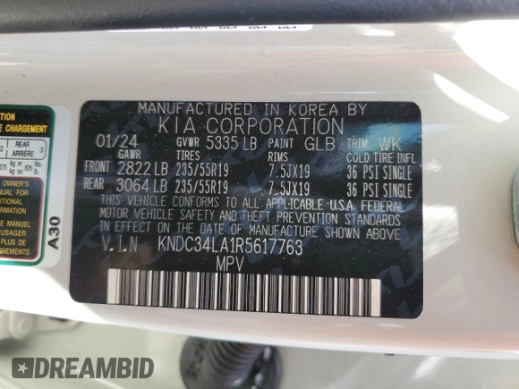 2024 Kia EV6 Wind with VIN KNDC34LA1R5617763, listed as a Copart auction lot 58790344 with 4,650 mi miles and Salvage Title. Bid and sale history available at carsss.com. Image 12.