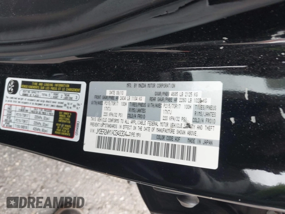 2010 Mazda CX-7 Sport with VIN JM3ER2WM1A0348304, listed as a IAAI auction lot 42053541 with 123,099 mi miles. Bid and sale history available at carsss.com. Image 9.