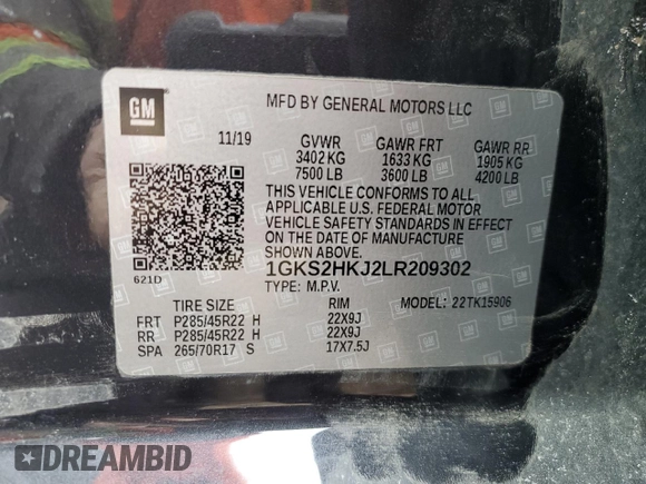 2020 GMC Yukon XL Denali with VIN 1GKS2HKJ2LR209302, listed as a Copart auction lot 45894325 with 161,098 mi miles and Salvage Title. Bid and sale history available at carsss.com. Image 14.