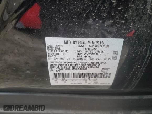 2021 Ford Explorer with VIN 1FMSK7BH5MGA83450, listed as a Copart auction lot 49476685 with 35,803 mi miles and Salvage Title. Bid and sale history available at carsss.com. Image 13.