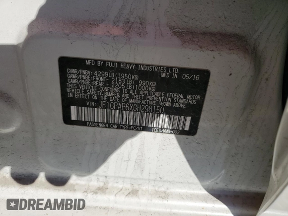 2016 Subaru Impreza Special Sports Premium с VIN JF1GPAP6XGH298150, выставлен на аукционе Copart как лот 53290025 с пробегом 134 287 миль миль и Списание • Salvage title. История ставок и продаж доступна на DreamBid. Изображение 13.