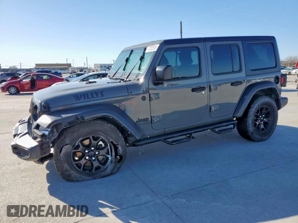 2021 Jeep Wrangler Unlimited Sport S with VIN 1C4HJXDG4MW699376, listed as a Copart auction lot 47202615 with 57,192 mi miles and Salvage Title. Bid and sale history available at DreamBid. Image 1.