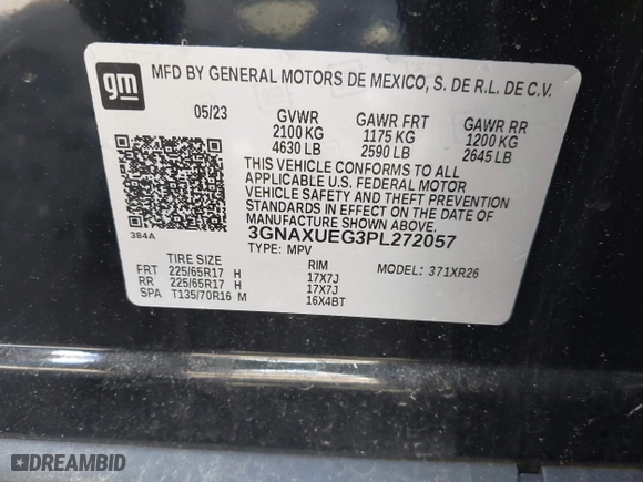 2023 Chevrolet Equinox LT with VIN 3GNAXUEG3PL272057, listed as a IAAI auction lot 41633361 with 7,367 mi miles. Bid and sale history available at carsss.com. Image 9.