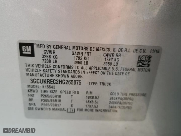 2017 Chevrolet Silverado 1500 LT with VIN 3GCUKREC2HG265075, listed as a Copart auction lot 81356484 with 99,484 mi miles and Salvage Title. Bid and sale history available at carsss.com. Image 13.