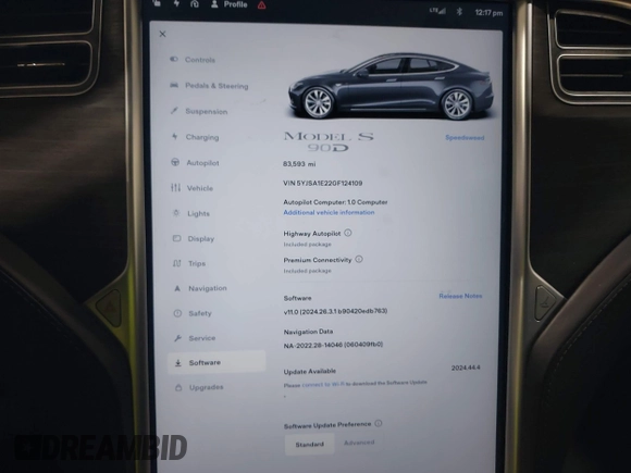 2016 Tesla Model S 90D with VIN 5YJSA1E22GF124109, listed as a IAAI auction lot 42487466 with 83,593 mi miles and . Bid and sale history available at DreamBid. Image 7.