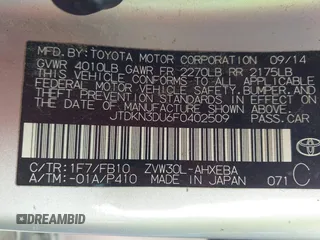 2015 Toyota Prius Four z VIN JTDKN3DU6F0402509, wystawiony jako IAAI lot #42268595 z przebiegiem 215 200 mil mil oraz . Historia ofert i sprzedaży dostępna na DreamBid. Obrazek 9.