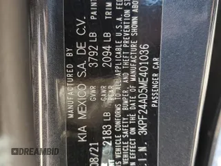 2021 Kia Forte FE with VIN 3KPF24AD5ME401036, listed as a Copart auction lot 54816375 with 124,769 mi miles and Clean Title. Bid and sale history available at DreamBid. Image 12.