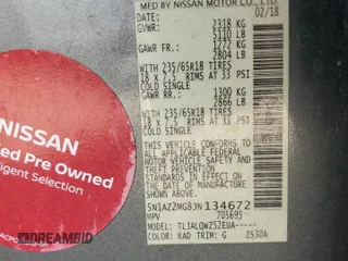 2018 Nissan Murano S with VIN 5N1AZ2MG8JN134672, listed as a Copart auction lot 50769395 with 104,217 mi miles and Salvage Title. Bid and sale history available at DreamBid. Image 13.