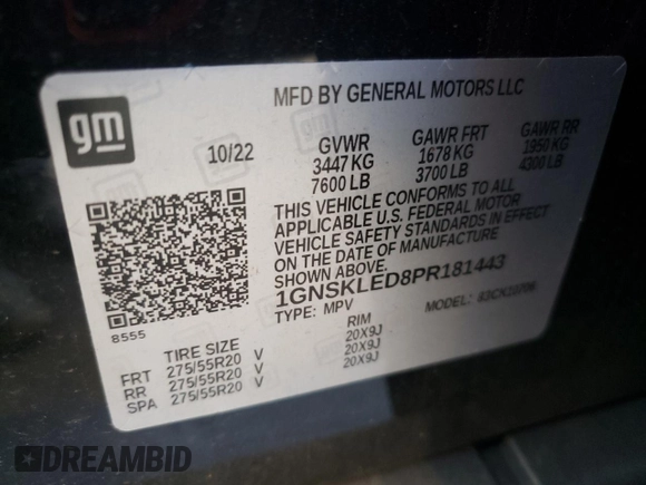 2023 Chevrolet Tahoe Commercial z VIN 1GNSKLED8PR181443, wystawiony jako Copart lot #58141565 z przebiegiem 39 341 mil mil oraz Szkoda całkowita • Salvage title. Historia ofert i sprzedaży dostępna na DreamBid. Obrazek 13.
