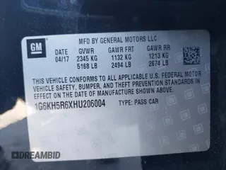 2017 Cadillac CT6 Premium Luxury AWD with VIN 1G6KH5R6XHU206004, listed as a IAAI auction lot 42038201 with 119,445 mi miles and . Bid and sale history available at DreamBid. Image 9.