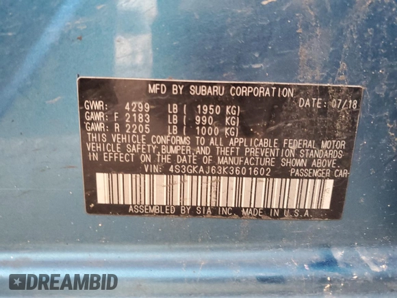 2019 Subaru Impreza Special Sports with VIN 4S3GKAJ63K3601602, listed as a Copart auction lot 59682945 with 109,204 mi miles and Salvage title. Bid and sale history available at DreamBid. Image 12.
