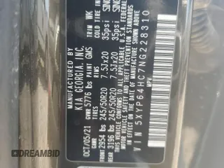 2022 Kia Telluride S with VIN 5XYP64HC7NG228310, listed as a Copart auction lot 51852855 with 64,468 mi miles and Salvage title. Bid and sale history available at DreamBid. Image 13.
