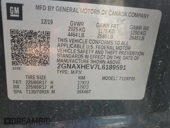 2020 Chevrolet Equinox LS z VIN 2GNAXHEV7L6189591, wystawiony jako Copart lot #51712605 z przebiegiem 91 321 mil mil oraz Szkoda całkowita • Salvage title. Historia ofert i sprzedaży dostępna na DreamBid. Obrazek 14.
