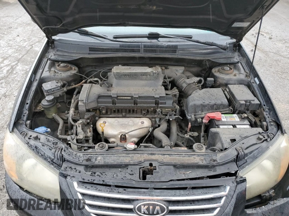 2009 Kia Spectra EX with VIN KNAFE222795620282, listed as a Copart auction lot 53187425 with 0 mi miles and Salvage Title. Bid and sale history available at carsss.com. Image 11.