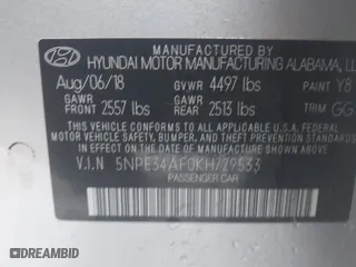 2019 Hyundai Sonata Sport with VIN 5NPE34AF0KH729533, listed as a IAAI auction lot 41903710 with 46,352 mi miles. Bid and sale history available at carsss.com. Image 9.