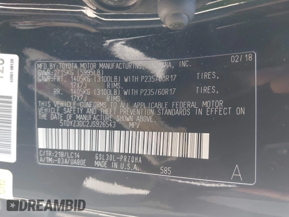2018 Toyota Sienna XLE Auto Access Seat with VIN 5TDYZ3DC2JS926543, listed as a IAAI auction lot 42250898 with 138,489 mi miles and . Bid and sale history available at DreamBid. Image 9.