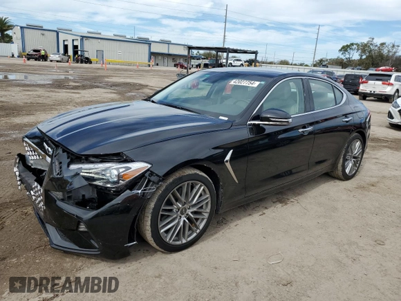 2021 Genesis G70 2.0T with VIN KMTG64LA9MU076535, listed as a Copart auction lot 42027754 with 20,446 mi miles. Bid and sale history available at carsss.com. Image 1.