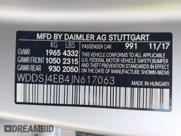 2018 Mercedes-Benz CLA 250 with VIN WDDSJ4EB4JN617063, listed as a IAAI auction lot 42205035 with 88,145 mi miles and . Bid and sale history available at DreamBid. Image 9.
