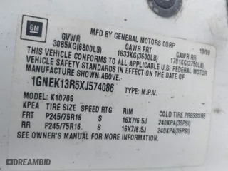 1999 Chevrolet Tahoe Z71 with VIN 1GNEK13R5XJ574086, listed as a IAAI auction lot 41788562 with 339,570 mi miles. Bid and sale history available at carsss.com. Image 9.