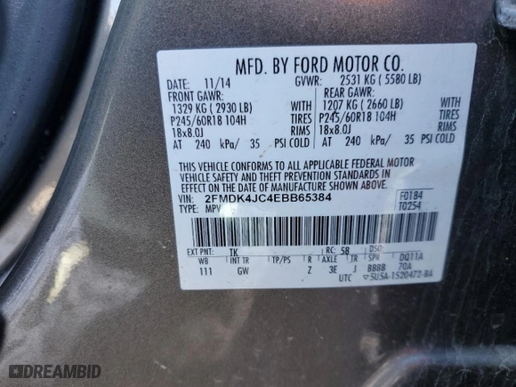 2014 Ford Edge SEL with VIN 2FMDK4JC4EBB65384, listed as a Copart auction lot 45407895 with 102,164 mi miles and Clean Title. Bid and sale history available at carsss.com. Image 13.