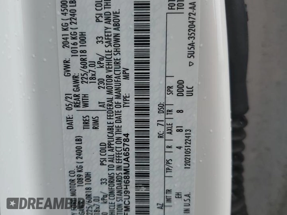 2021 Ford Escape SEL with VIN 1FMCU9H68MUA65784, listed as a Copart auction lot 61068855 with 87,822 mi miles and Clean title. Bid and sale history available at DreamBid. Image 13.
