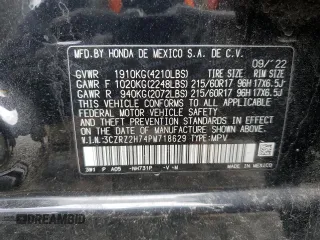 2023 Honda HR-V EX-L with VIN 3CZRZ2H74PM718629, listed as a Copart auction lot 52628595 with 104,108 mi miles and Salvage title. Bid and sale history available at DreamBid. Image 13.