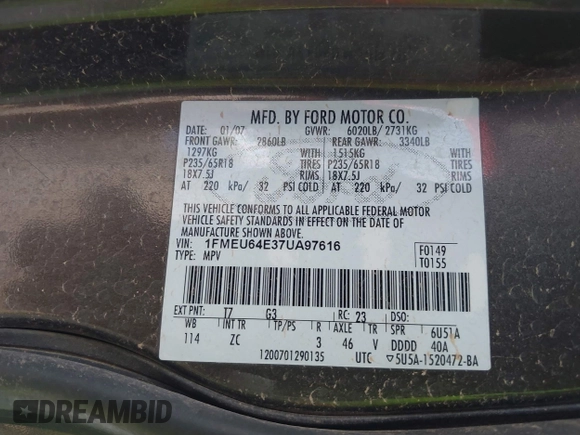 2007 Ford Explorer Eddie Bauer z VIN 1FMEU64E37UA97616, wystawiony jako IAAI lot #42761472 z przebiegiem 220 385 mil mil oraz . Historia ofert i sprzedaży dostępna na DreamBid. Obrazek 9.