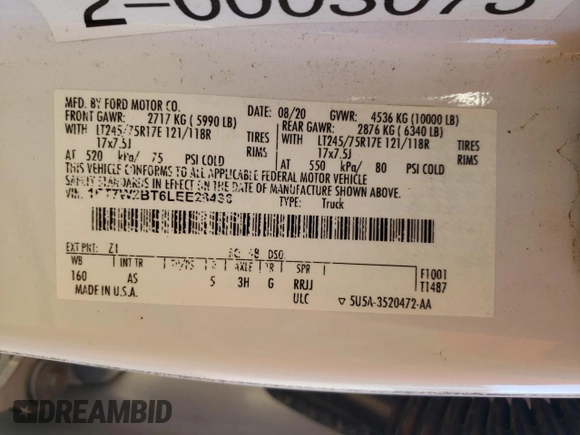 2020 Ford F-250 XL z VIN 1FT7W2BT6LEE28436, wystawiony jako Copart lot #47261765 z przebiegiem 117 061 mil mil oraz Szkoda całkowita • Salvage title. Historia ofert i sprzedaży dostępna na DreamBid. Obrazek 13.