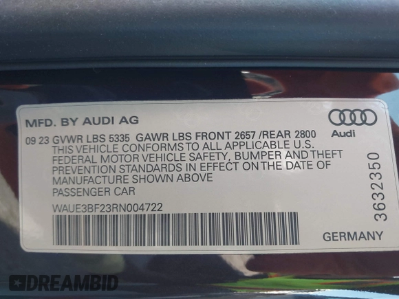 2024 Audi A6 Premium Plus with VIN WAUE3BF23RN004722, listed as a IAAI auction lot 41612193 with 14,519 mi miles and . Bid and sale history available at DreamBid. Image 9.