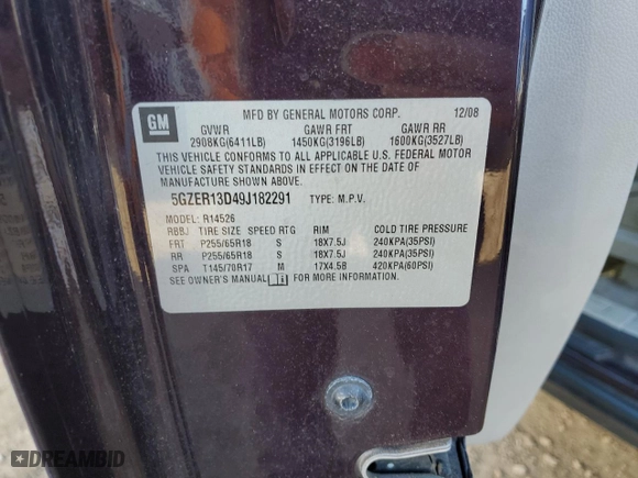 2009 Saturn Outlook XE with VIN 5GZER13D49J182291, listed as a Copart auction lot 78873644 with 133,557 mi miles and Salvage Title. Bid and sale history available at carsss.com. Image 12.