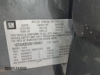 2016 GMC Canyon 4WD SLE with VIN 1GTG6CE32G1189451, listed as a IAAI auction lot 42057262 with 143,721 mi miles and . Bid and sale history available at DreamBid. Image 9.