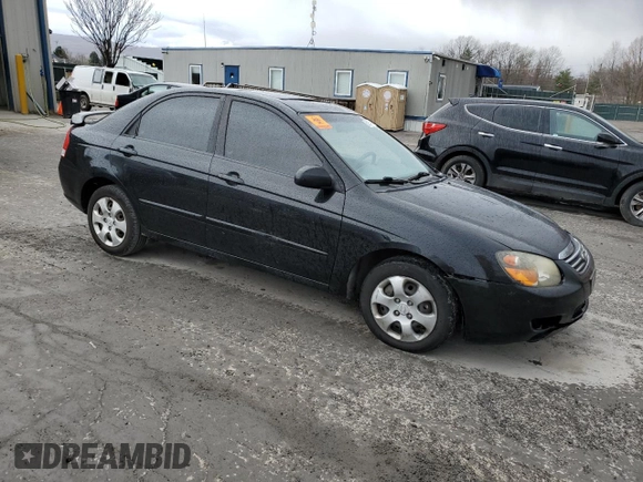 2009 Kia Spectra EX with VIN KNAFE222795620282, listed as a Copart auction lot 53187425 with 0 mi miles and Salvage Title. Bid and sale history available at carsss.com. Image 4.