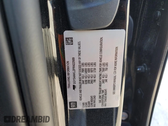 2023 Cadillac Escalade 4WD Luxury with VIN 1GYS4AKL2PR422989, listed as a Copart auction lot 76705344 with Not provided miles and Non repairable. Bid and sale history available at DreamBid. Image 14.