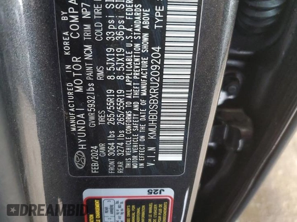 2024 Genesis GV80 with VIN KMUHBDSBXRU209204, listed as a Copart auction lot 60905945 with 32,919 mi miles and Clean title. Bid and sale history available at DreamBid. Image 13.