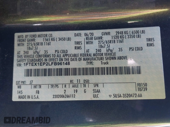 2020 Ford F-150 XL z VIN 1FTEX1EP2LFB96148, wystawiony jako IAAI lot #42045086 z przebiegiem 25 788 mil mil oraz . Historia ofert i sprzedaży dostępna na DreamBid. Obrazek 9.