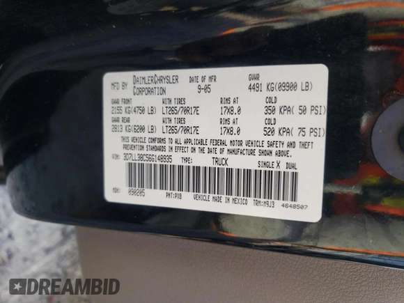 2006 Dodge 3500 SLT with VIN 3D7LL38C56G148935, listed as a Copart auction lot 47109445 with 181,814 mi miles and Salvage title. Bid and sale history available at DreamBid. Image 13.