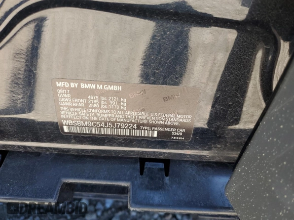 2018 BMW M3 with VIN WBS8M9C54J5J79224, listed as a Copart auction lot 49957215 with 73,015 mi miles and Salvage Title. Bid and sale history available at carsss.com. Image 14.
