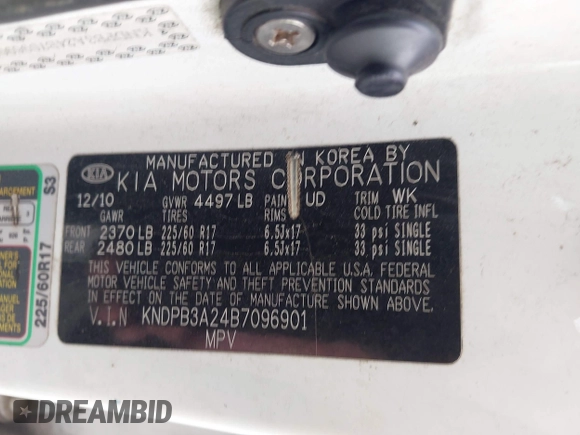 2011 Kia Sportage LX with VIN KNDPB3A24B7096901, listed as a IAAI auction lot 42090280 with 257,145 mi miles and . Bid and sale history available at carsss.com. Image 9.