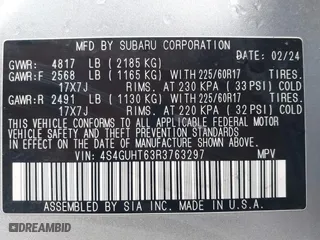 2024 Subaru Crosstrek Wilderness with VIN 4S4GUHT63R3763297, listed as a IAAI auction lot 41684783 with 16,338 mi miles. Bid and sale history available at carsss.com. Image 9.