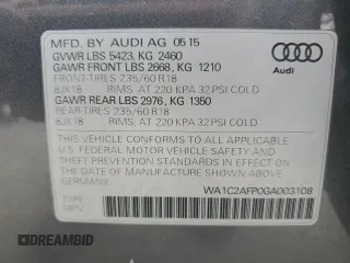 2016 Audi Q5 Premium with VIN WA1C2AFP0GA003108, listed as a Copart auction lot 63275655 with 72,181 mi miles and Salvage title. Bid and sale history available at DreamBid. Image 13.