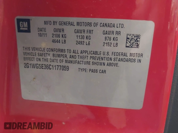 2012 Chevrolet Impala LT Fleet with VIN 2G1WG5E36C1177059, listed as a IAAI auction lot 41957921 with 182,974 mi miles and . Bid and sale history available at DreamBid. Image 9.