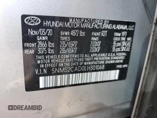 2020 Hyundai Santa Fe SE with VIN 5NMS2CAD0LH301068, listed as a Copart auction lot 47213665 with 111,579 mi miles and Salvage Title. Bid and sale history available at DreamBid. Image 13.