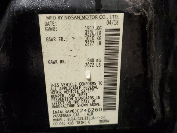 2018 Nissan Altima 2.5 SL with VIN 1N4AL3AP6JC246260, listed as a Copart auction lot 50148725 with 97,248 mi miles and Salvage Title. Bid and sale history available at carsss.com. Image 12.