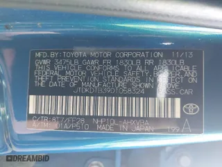 2013 Toyota Prius c One with VIN JTDKDTB39D1058324, listed as a IAAI auction lot 41916103 with 68,079 mi miles. Bid and sale history available at carsss.com. Image 9.