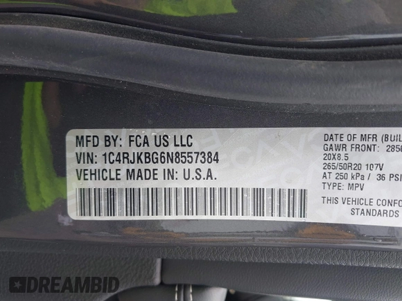2022 Jeep Grand Cherokee Limited с VIN 1C4RJKBG6N8557384, выставлен на аукционе IAAI как лот 42251711 с пробегом 57 727 миль миль и . История ставок и продаж доступна на DreamBid. Изображение 9.