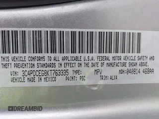 2019 Dodge Journey GT with VIN 3C4PDCEG8KT763335, listed as a IAAI auction lot 42117766 with 103,427 mi miles and . Bid and sale history available at DreamBid. Image 9.